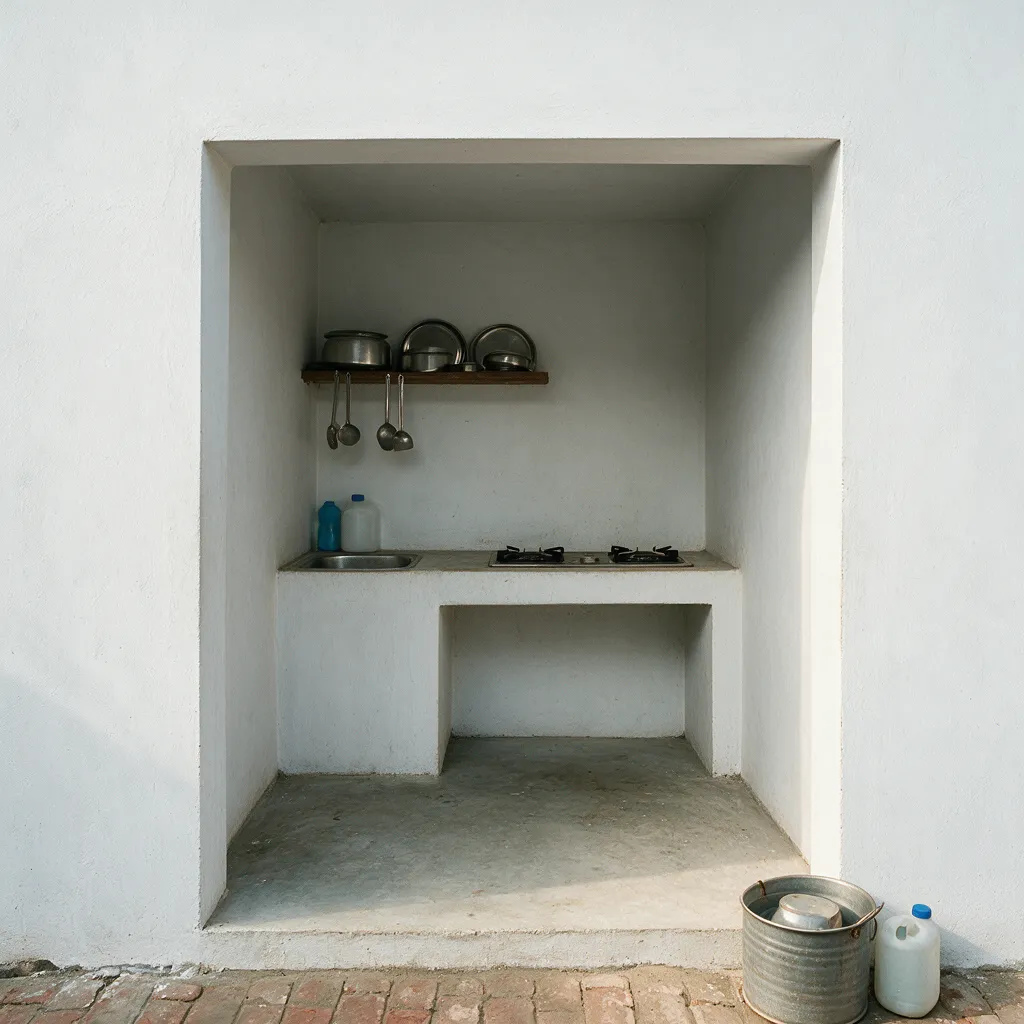 Example photo — inside one of the kitchen stalls at a shared kitchen & bath facility